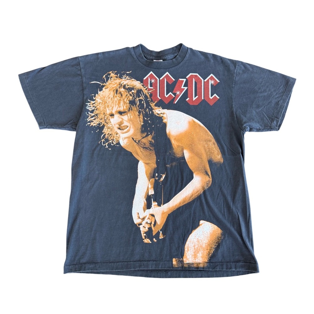 AC/DC Angus Young Graphic Band Tee Black Size XL 80s Rock T-Shirt REPRINT